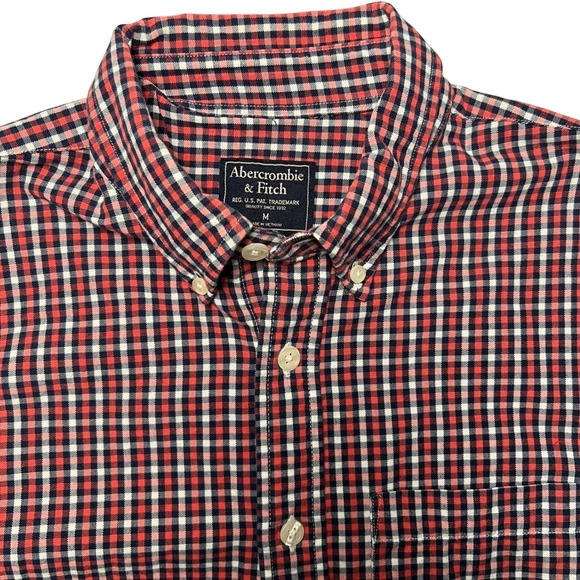 Abercrombie & Fitch Other - Retro Abercrombie Fitch Men M Red Navy White Gingham Plaid Button Cotton Y2K
